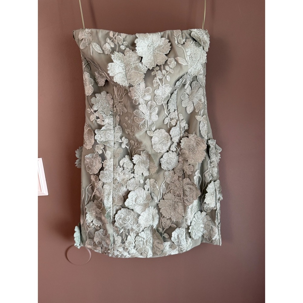 Endless Rose Sage Green 3D Floral Lace Strapless Mini Dress HN1774D NWT Size M